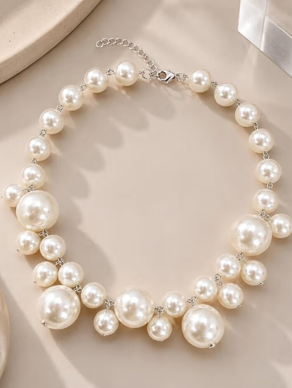 Faux Pearl Statement Necklace Layered Bubble Choker Elegant Vintage Luxury